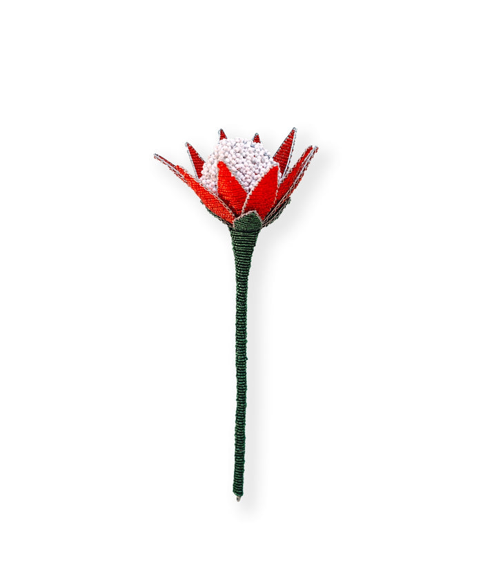 Beaded Protea Flower in Red & Orange