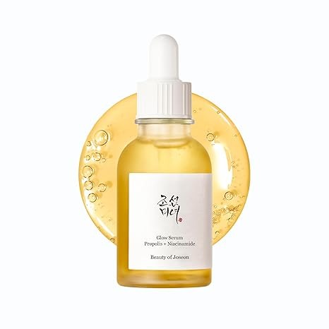 Beauty of Joseon Glow Serum Propolis and Niacinamide in a 30ml bottle, featuring a clear glass container with a dropper applicator.