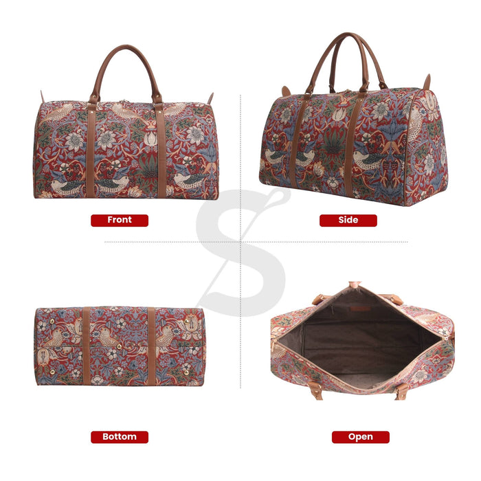 BHOLD-STRD | William Morris Strawberry Thief Red Big Holdall/Duffel Bag