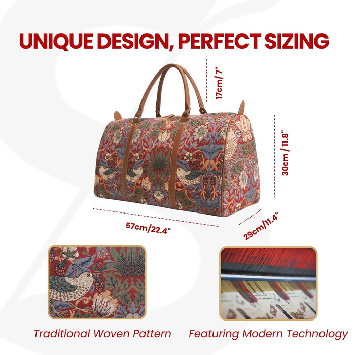 BHOLD-STRD | William Morris Strawberry Thief Red Big Holdall/Duffel Bag
