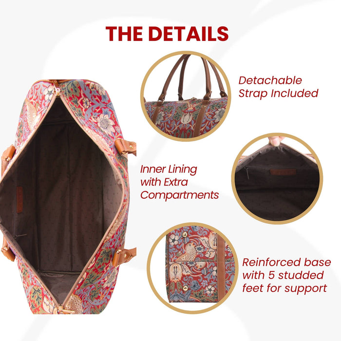 BHOLD-STRD | William Morris Strawberry Thief Red Big Holdall/Duffel Bag