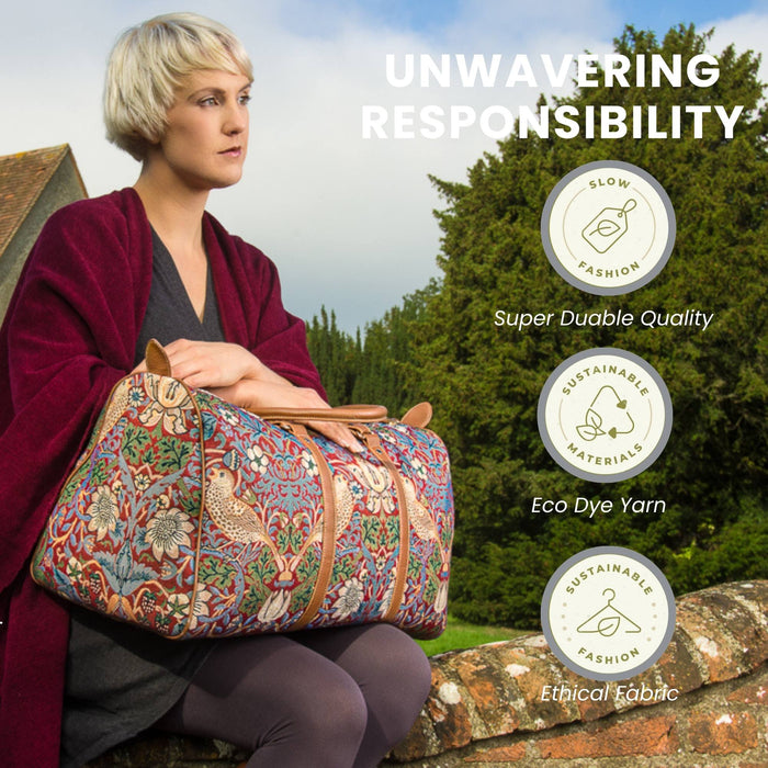 BHOLD-STRD | William Morris Strawberry Thief Red Big Holdall/Duffel Bag