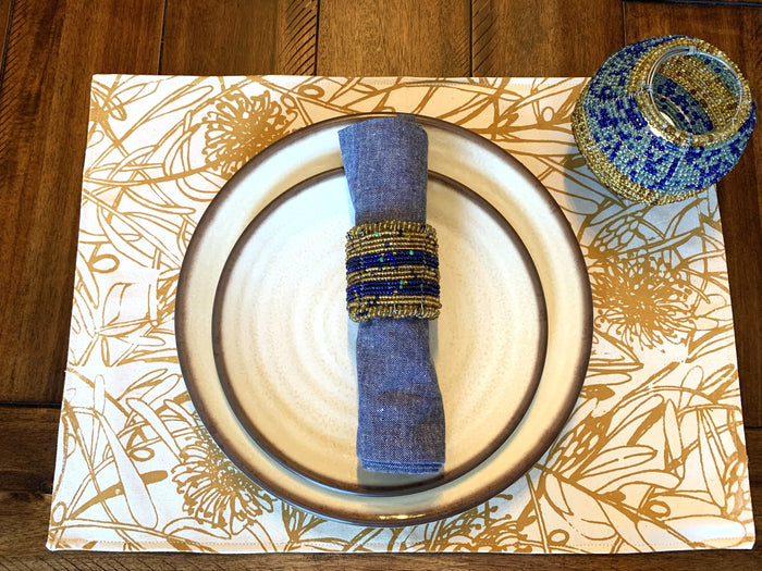 Blue & Gold Beaded Zulu Napkin Rings