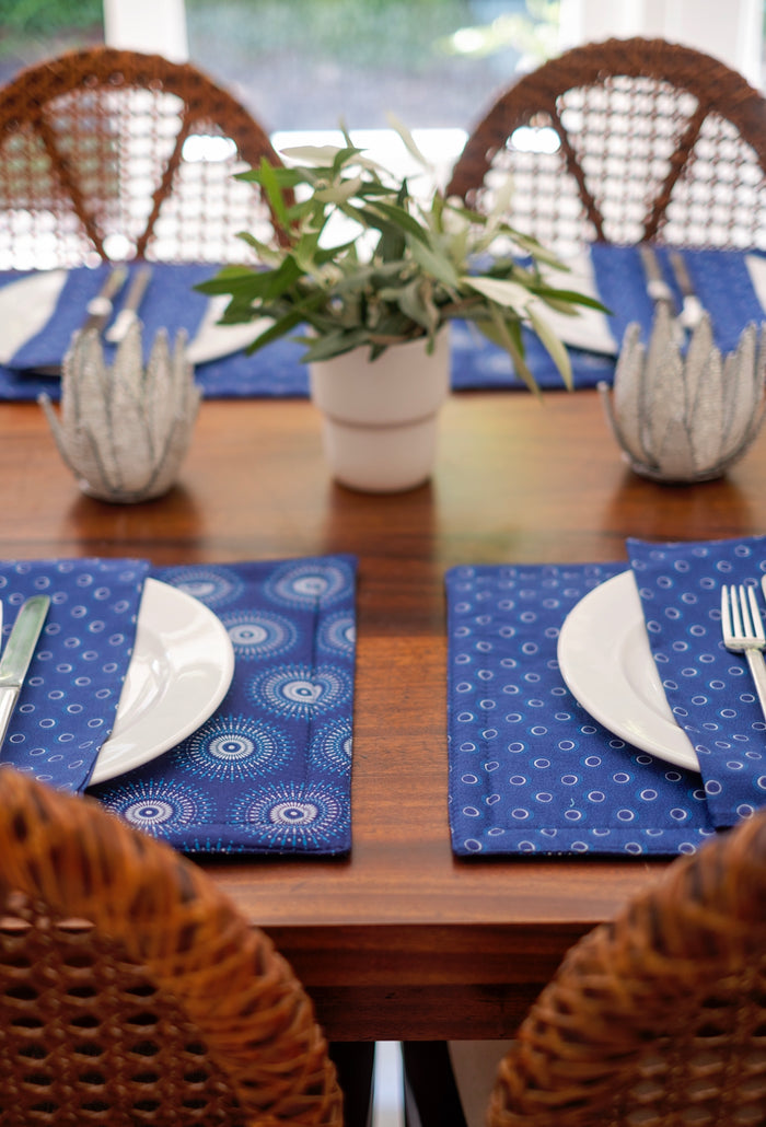 Blue Reversable Shweshwe Cotton Padded Placemats (Set of 6)