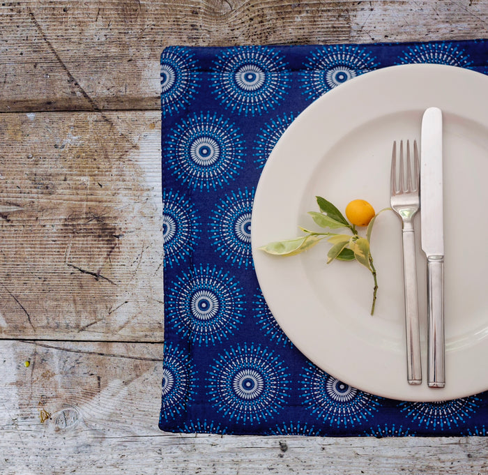 Blue Reversable Shweshwe Cotton Padded Placemats (Set of 6)