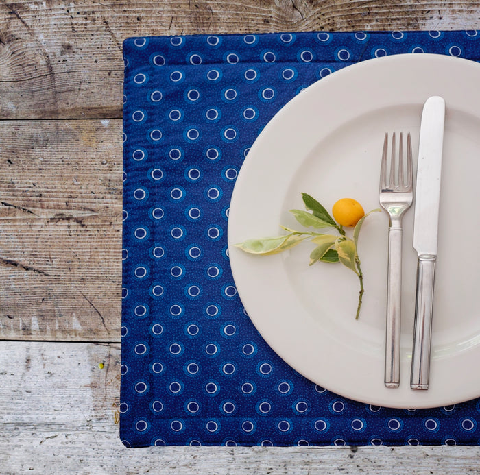 Blue Reversable Shweshwe Cotton Padded Placemats (Set of 6)