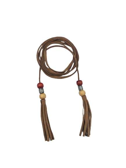 Ani Accessories brown suede belt with tassels, designed for women’s fashion accessorization. Perfect as a waist belt for dresses, jeans, skirts, and sarees.”