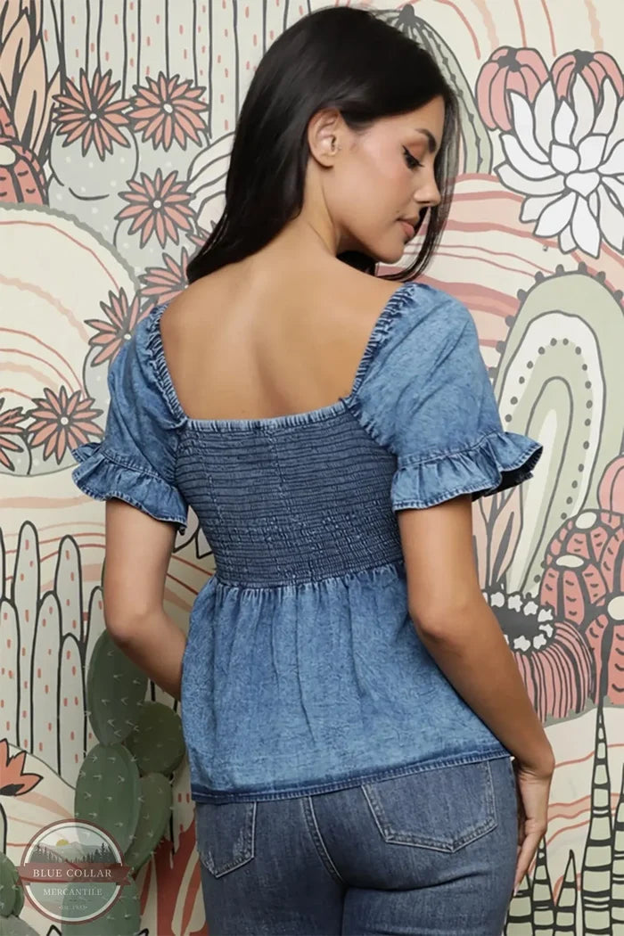 ANGIE Denim Twist Front Top C2186-ASIS back view