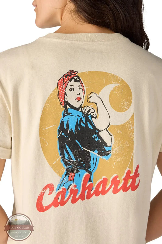 Carhartt 106903 Women's Dearborn Loose Rosie T-Shirt | Loose Fit Heavyweight Oat Milk showing Rosie image on back
