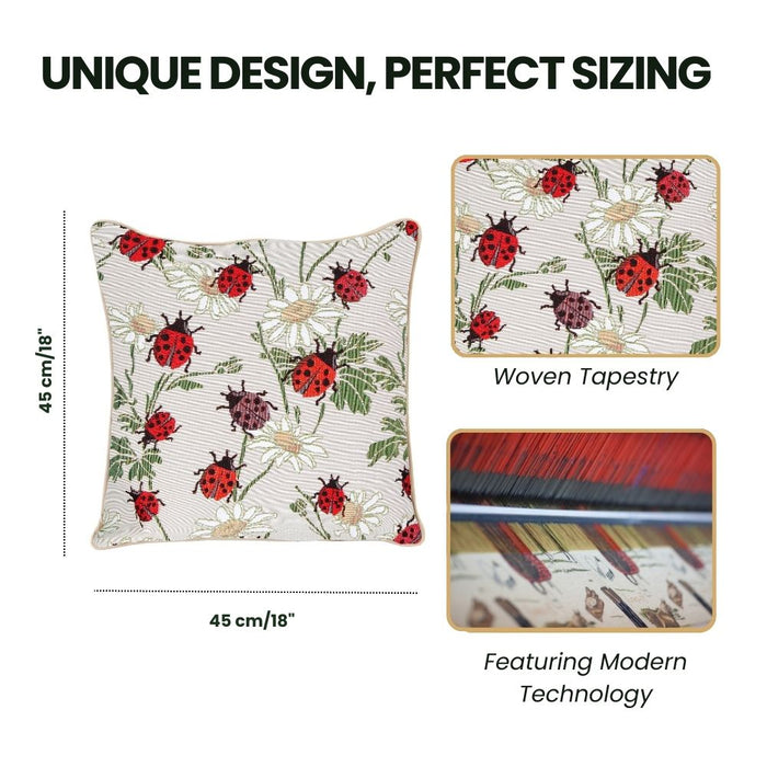 CCOV-LDBD | LADYBUG PILLOWCASE/CUSHION COVER | DECORATIVE DESIGN FASHION HOME PILLOW 18X18 INCH