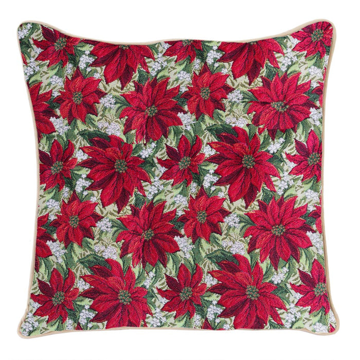 CCOV-XMAS-POIN | XMAS POINSETTIAS PILLOWCASE CUSHION COVER 18X18 INCH