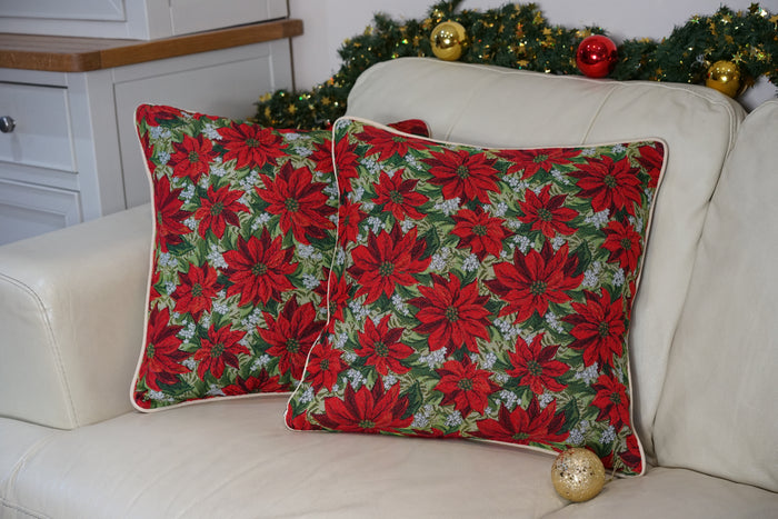 CCOV-XMAS-POIN | XMAS POINSETTIAS PILLOWCASE CUSHION COVER 18X18 INCH