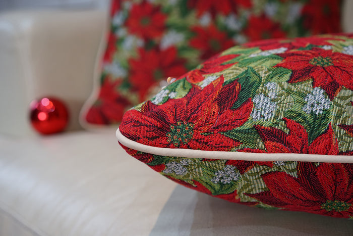 CCOV-XMAS-POIN | XMAS POINSETTIAS PILLOWCASE CUSHION COVER 18X18 INCH