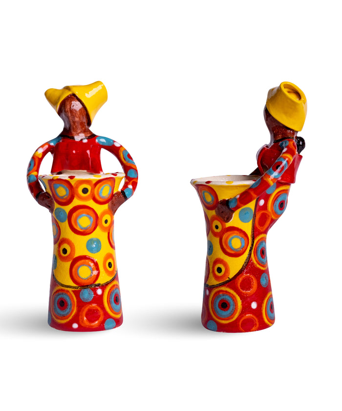 Ceramic African Lady Ubuntu Bright On White Vase