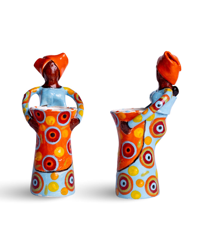 Ceramic African Lady Ubuntu Bright On White Vase