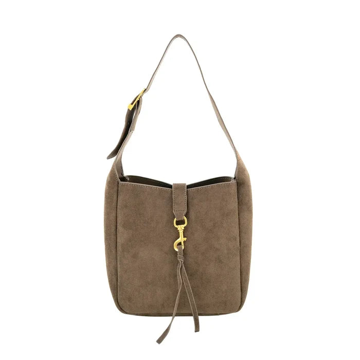 Chocolate Faux Suede Bucket Bag