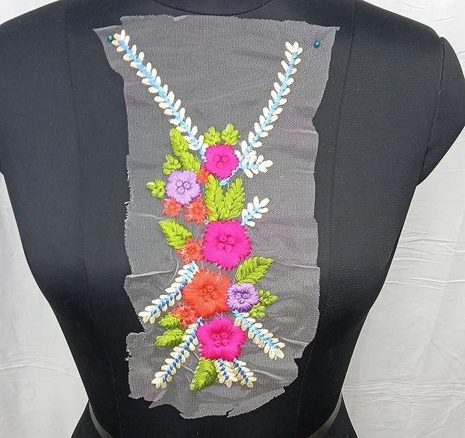 Blossom embroidered sew patch with floral design and fine detailing for kurtis, suits, dresses and DIY styling