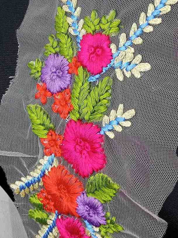 Handcrafted blossom floral sew patch with detailed embroidery for traditional and fusion outfit styling