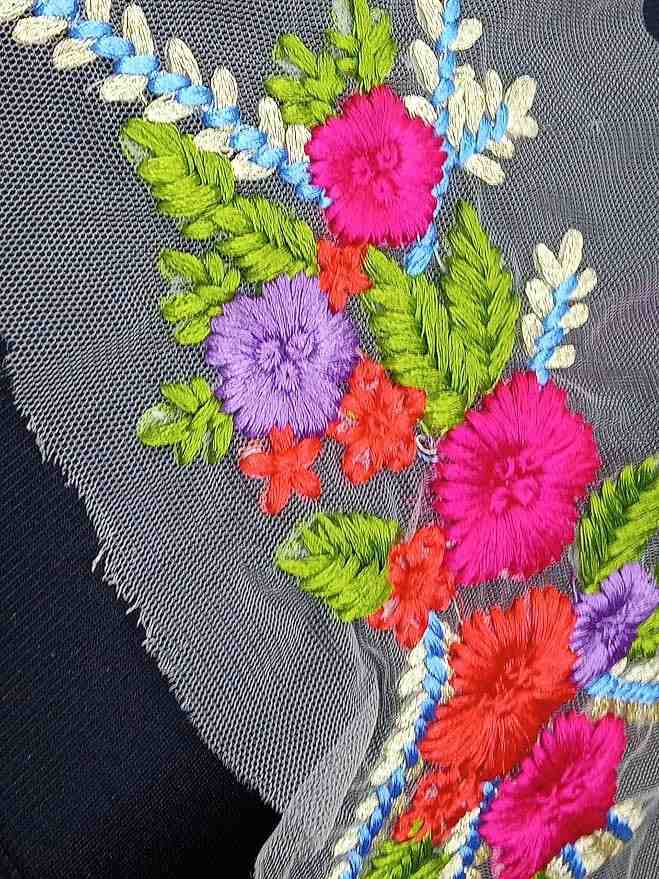 Stylish blossom embroidered sew on patch enhancing ethnic garments with delicate floral craftsmanship
