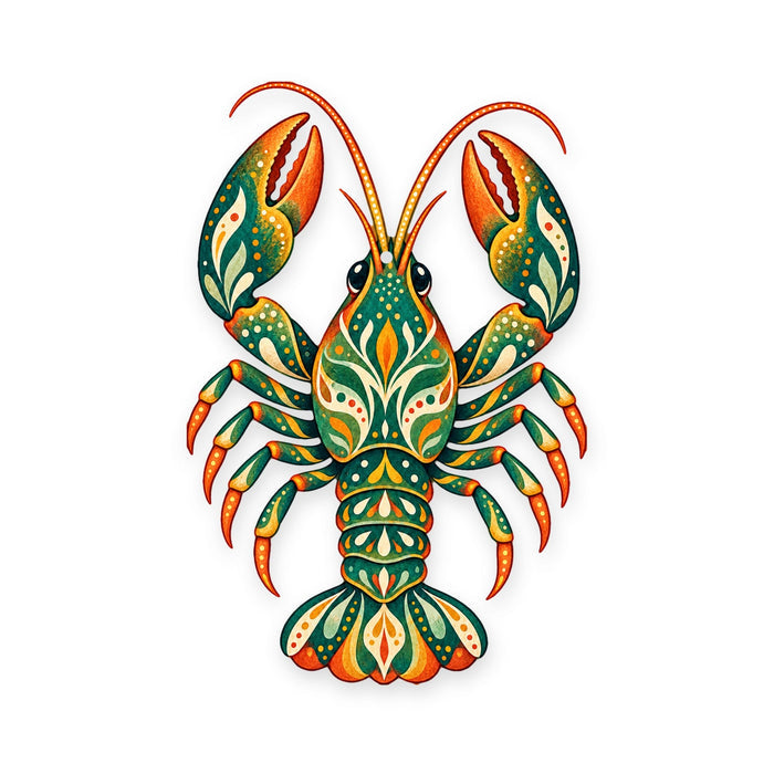 Crayfish folk art ornament O235 on white, laser-cut maple wood, made in USA