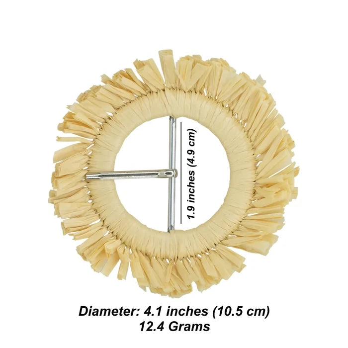 Ani Accessories handmade cream raffia fringed round buckle 4.1 inch straw buckle for belt bag DIY craft decor