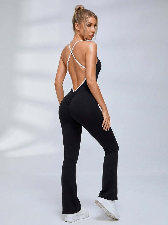 Cross Back Stripes Flare Jumpsuit