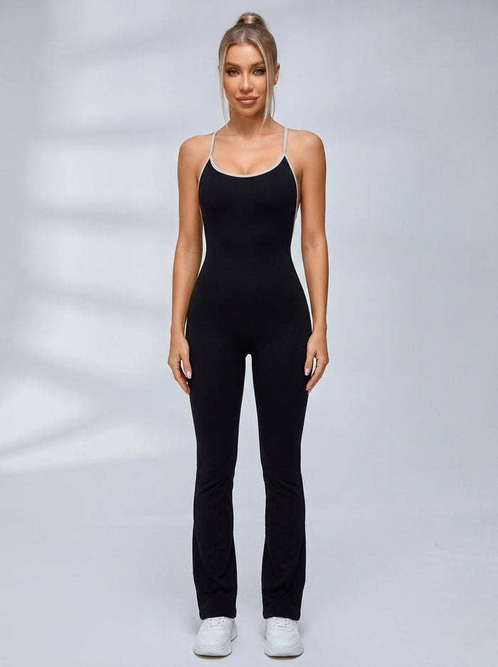 Cross Back Stripes Flare Jumpsuit
