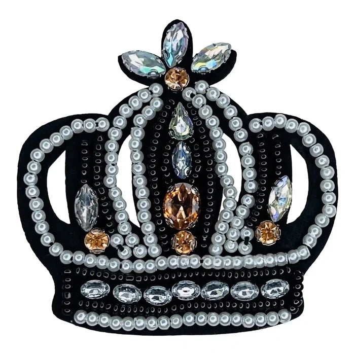 Ani Accessories Beaded Crown patch featuring intricate bead design, perfect for apparel customization and craft projects