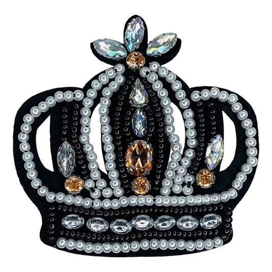 Ani Accessories Beaded Crown patch featuring intricate bead design, perfect for apparel customization and craft projects