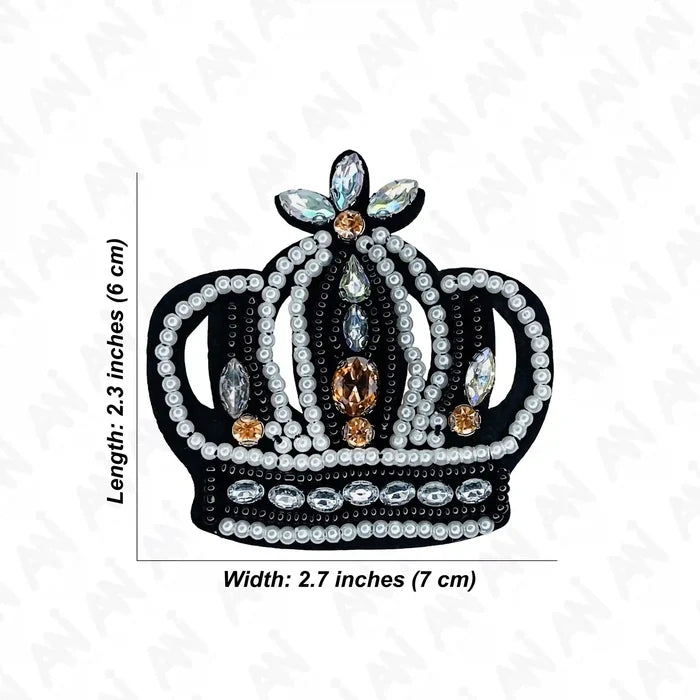 Ani Accessories Beaded Crown patch shown on graph for accurate size and design, premium beaded applique for jackets, bags, and fashion DIY
