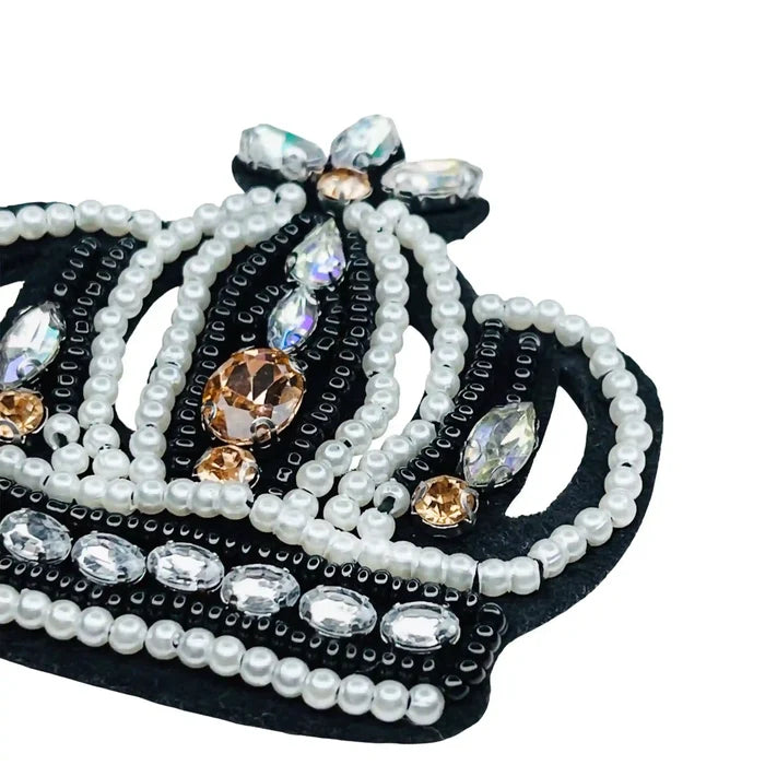 Close-up of Beaded Crown patch by Ani Accessories, detailed beadwork applique showing texture, design, and craftsmanship