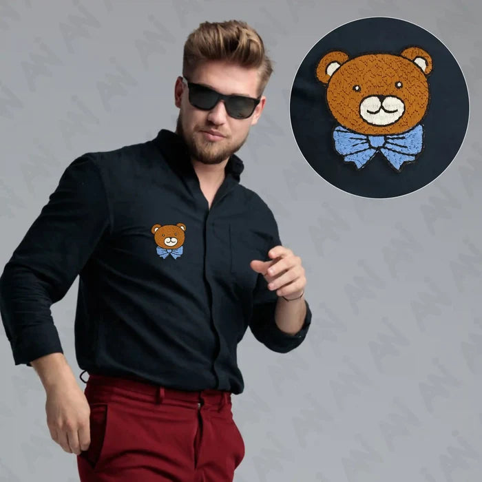 Ani Accessories bear sew patch displayed on shirt with adorable animal detailing
