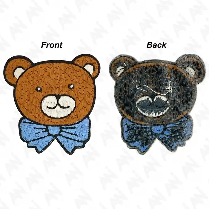 Ani Accessories cuddly bear patch front and back view showing detailed design and neat backside finish