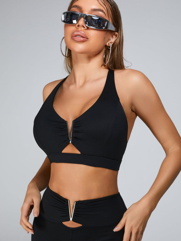 Cutout V Shape Metal Sports Bras