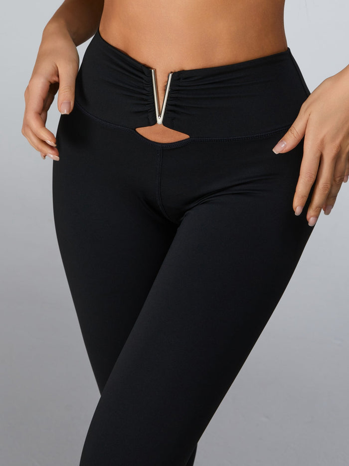 Cutout V Shape Metal Sports Bras