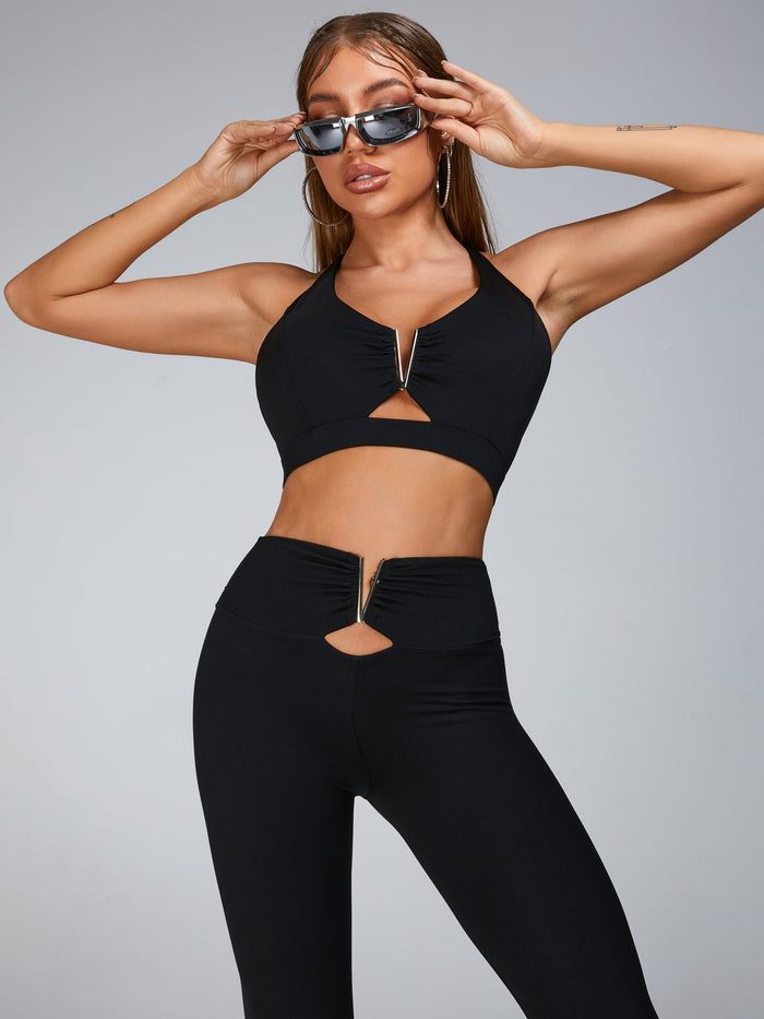 Cutout V Shape Metal Sports Bras