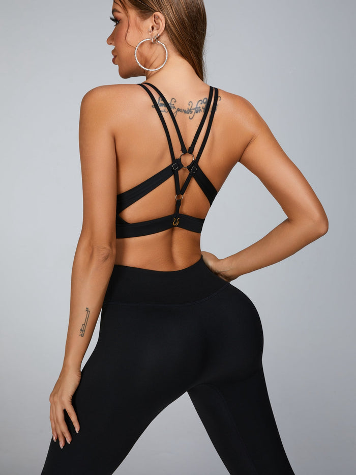 Cutout V Shape Metal Sports Bras