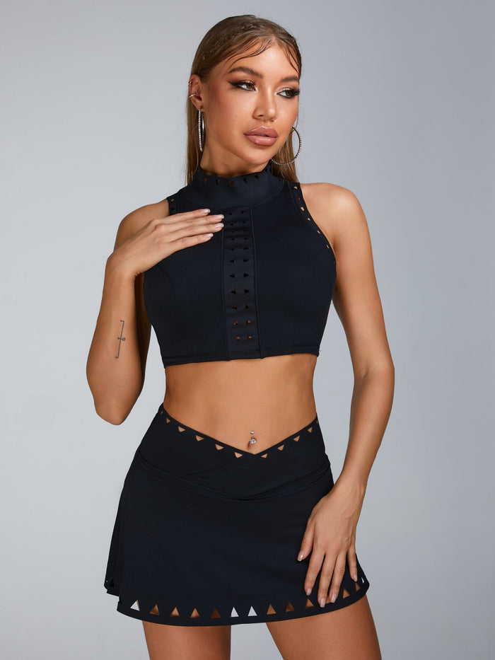 Cutout V Shape Waist Backless Skirt Suit