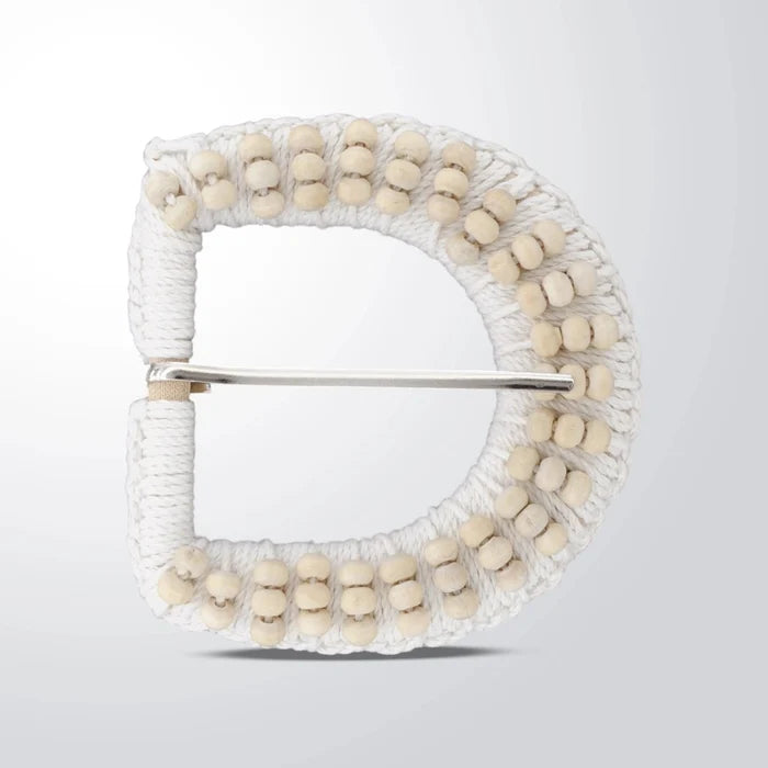Ani Accessories D shaped off white raffia buckle 3.1 inch straw woven buckle for belts bags boho DIY craft decor