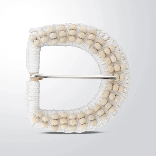 Ani Accessories D shaped off white raffia buckle 3.1 inch straw woven buckle for belts bags boho DIY craft decor