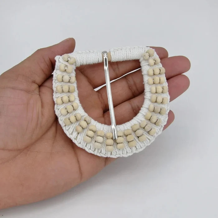 Ani Accessories D shaped off white raffia buckle 3.1 inch straw woven buckle for belts bags DIY decor