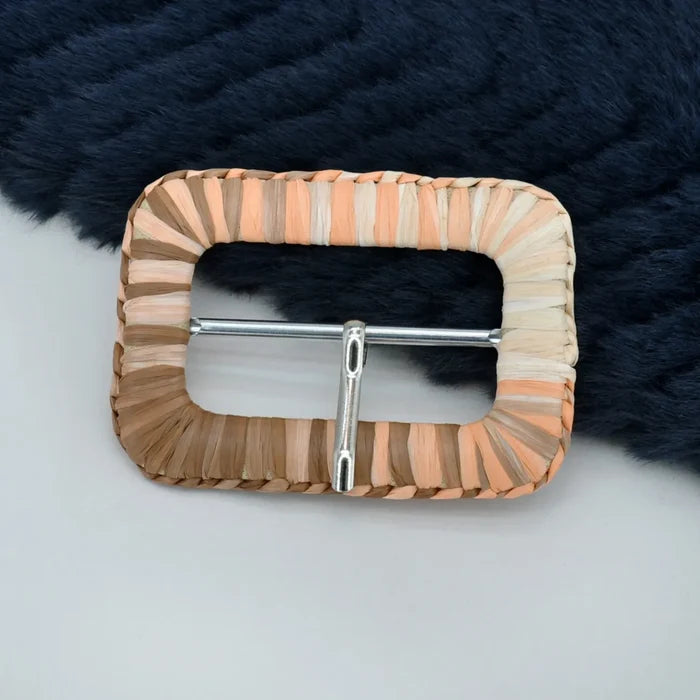 Ani Accessories handmade decorative raffia rectangle buckle 2.9 inch straw woven buckle for belt bag DIY