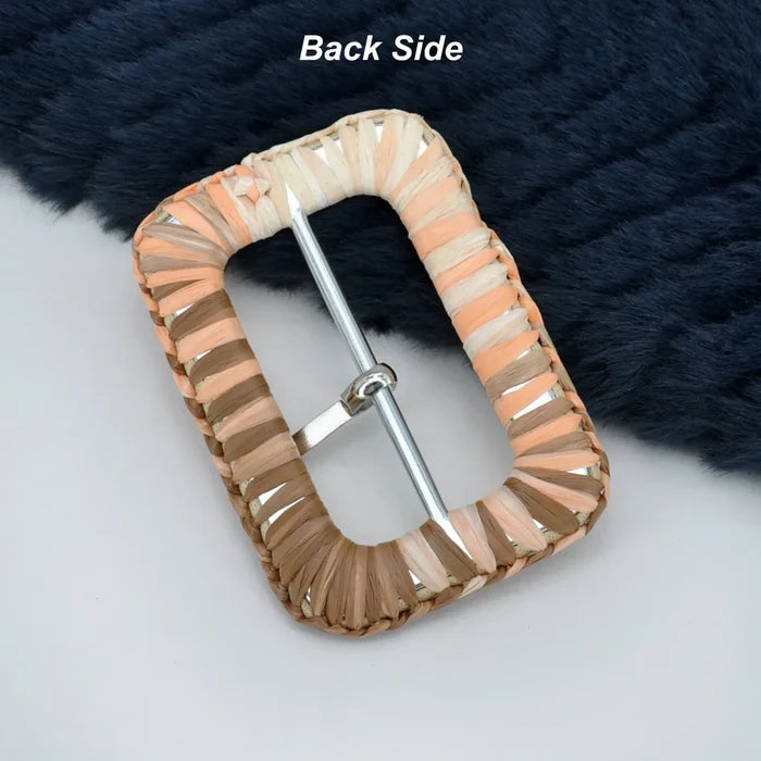 Ani Accessories handmade decorative raffia rectangle buckle 2.9 inch straw buckle for belt bag DIY craft