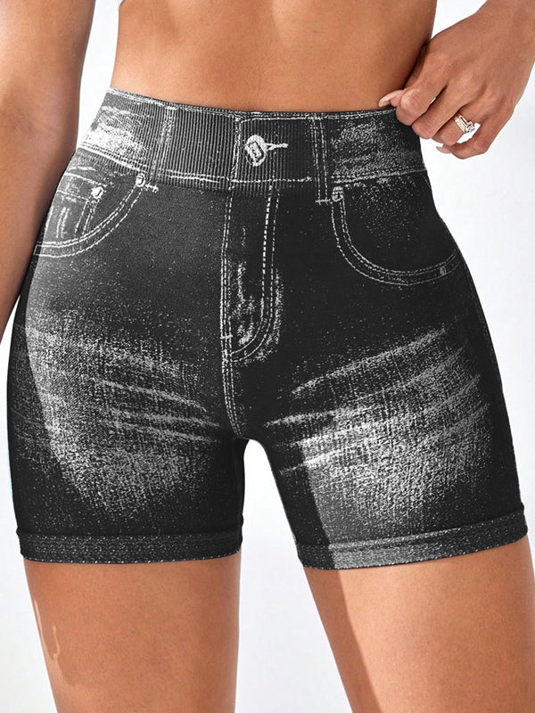 Deep V Back Denim Scrunch Bum Shorts