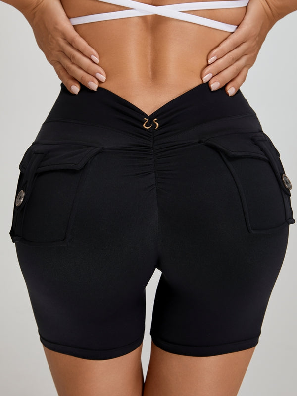 Deep V Back Pocket Scrunch Bum Booty Shorts