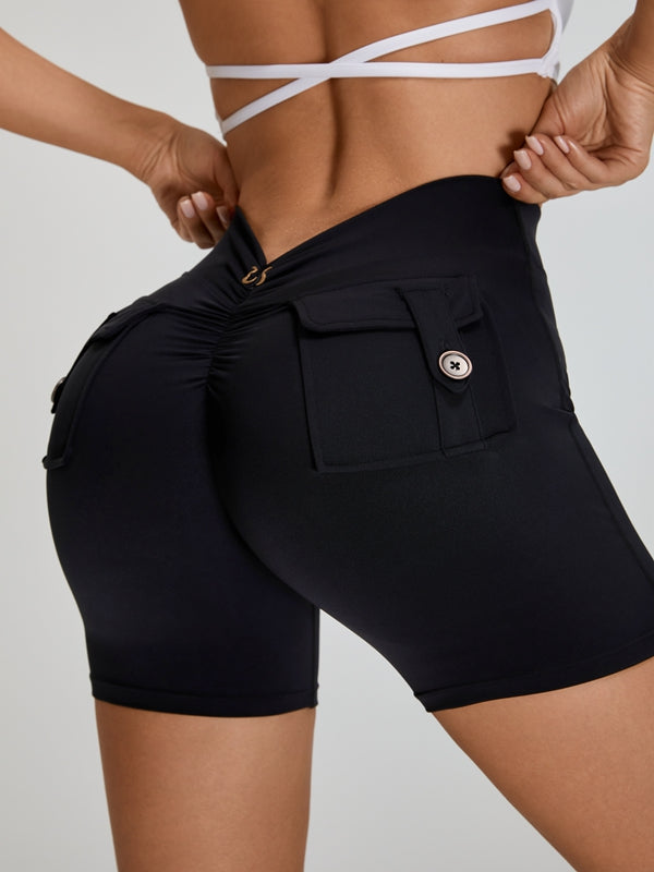Deep V Back Pocket Scrunch Bum Booty Shorts