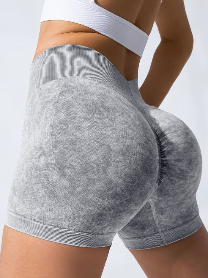 Denim Deep V Waist Scrunch Bum Spandex Gym Booty Shorts