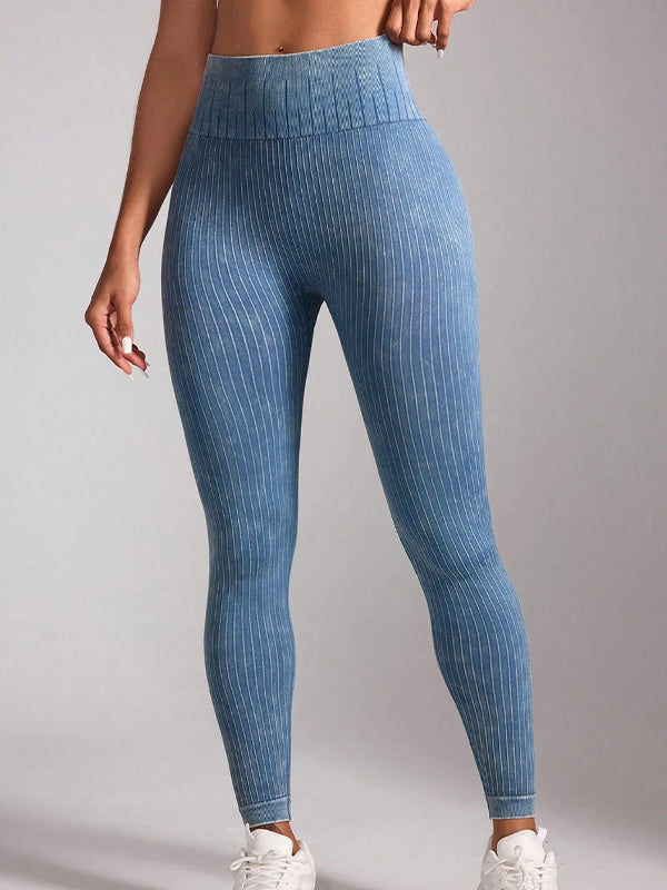 Denim Scrunch Bum Hip-lift High-waisted Stripe Leggings
