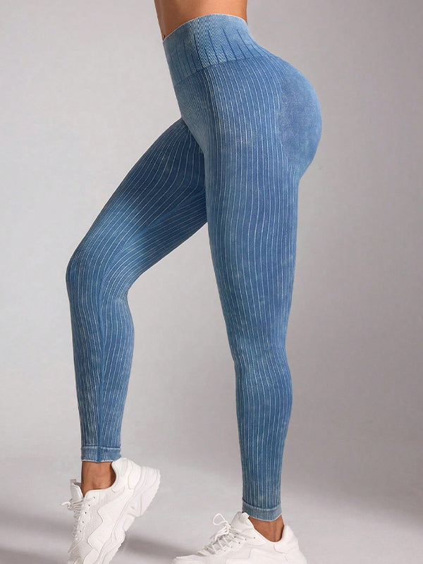 Denim Scrunch Bum Hip-lift High-waisted Stripe Leggings
