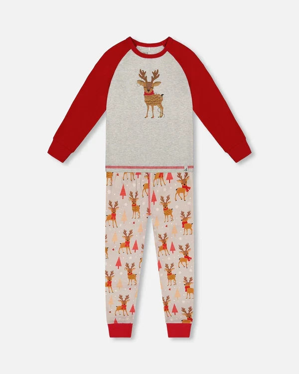 Deux Par Deux 2pc Pajama Set - Printed Christmas Reindeer